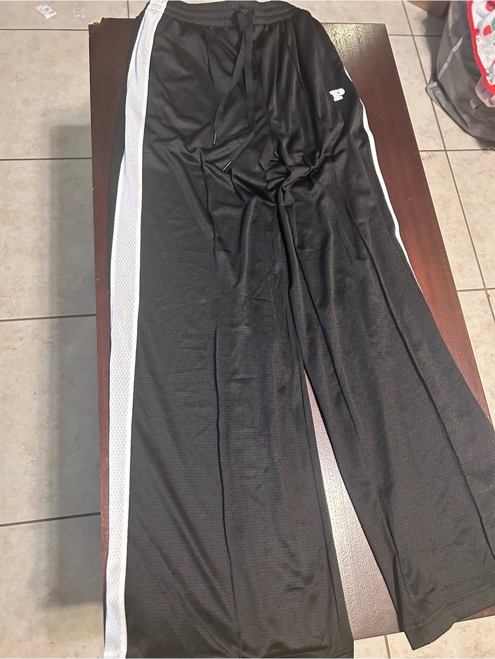 Victoria's Secret Black mesh Sweatpants with White Side Stripes